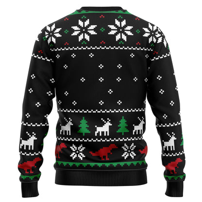 Dinosaur Sweatshirt T-rex Hunting Christmas Pattern Sweatshirt Black Unisex