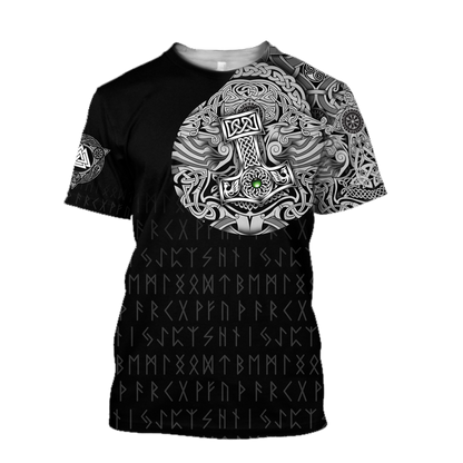  Viking Shirt Viking Hammer Old Norse Rune Language Norse Art Black White T-shirt Viking Hoodie Adult Full Print
