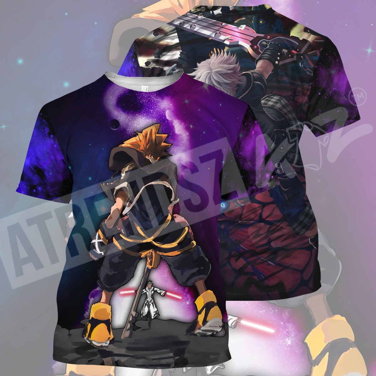  Kingdom Hearts T-shirt Sora Riku Fighting Black Purple T-shirt Hoodie Adult Full Print