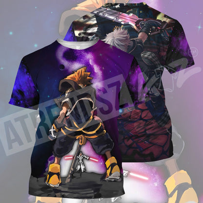  Kingdom Hearts T-shirt Sora Riku Fighting Black Purple T-shirt Hoodie Adult Full Print