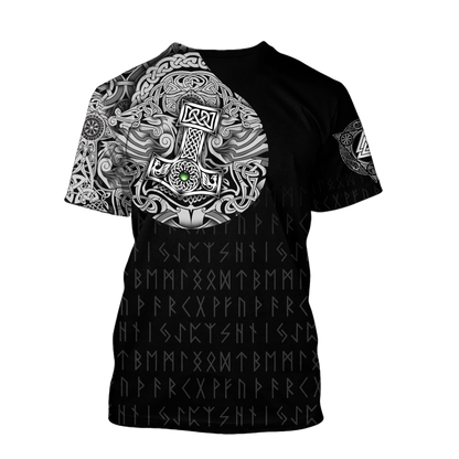  Viking Shirt Viking Hammer Old Norse Rune Language Norse Art Black White T-shirt Viking Hoodie Adult Full Print