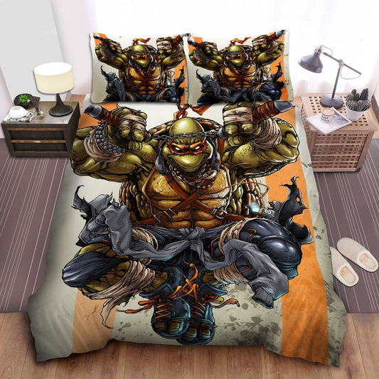 TMNT Bedding Set Ninja Turtles Michelangelo In A Battle Duvet Covers Orange Unique Gift