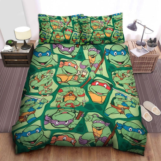 TMNT Bedding Set Ninja Turtles In Comic Style Pattern Duvet Covers Green Unique Gift