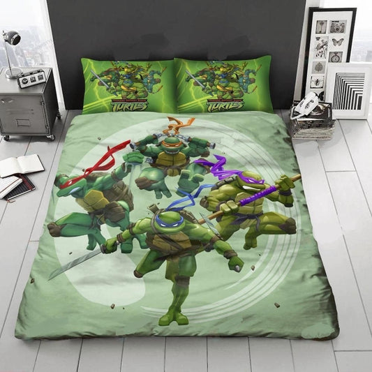 TMNT Bedding Set Ninja Turtles Fighting Pose Duvet Covers Green Unique Gift