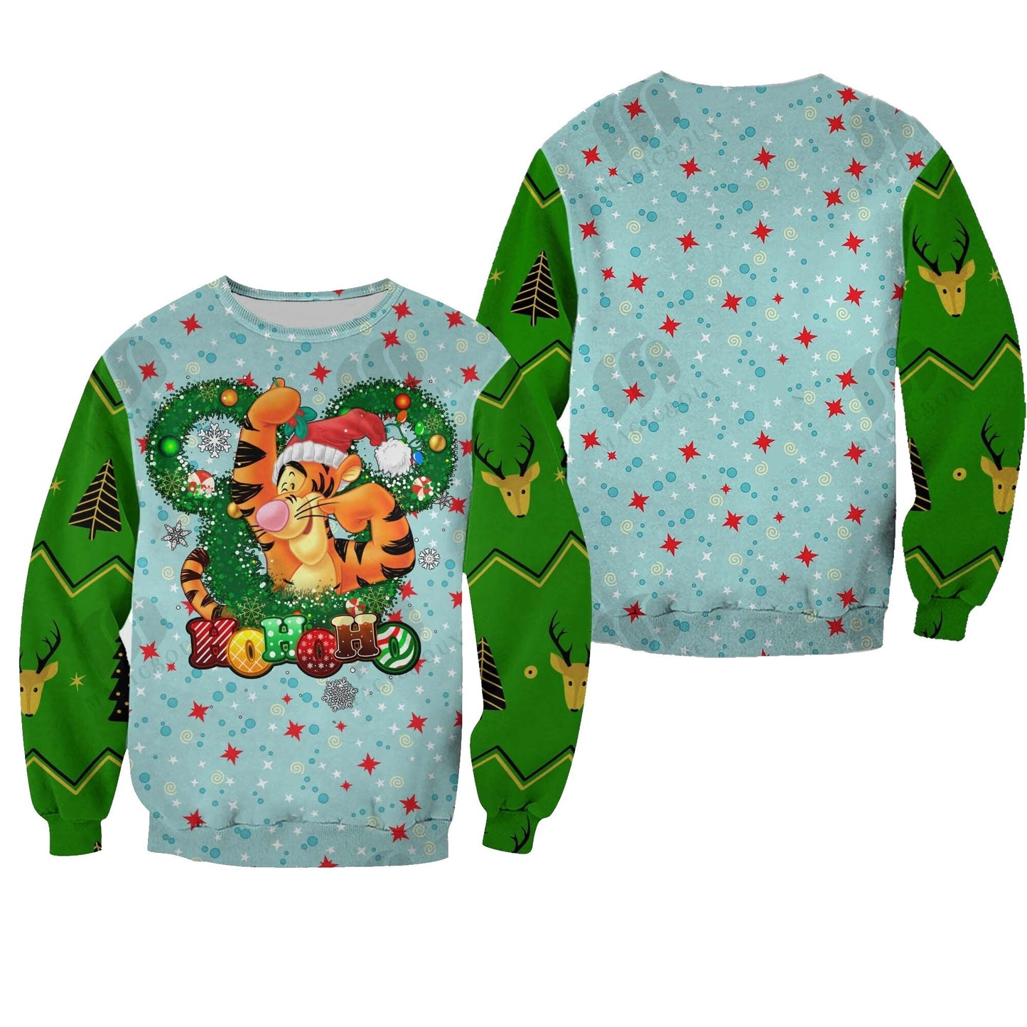 Winnie The Pooh Sweatshirt Tigger Hohoho Christmas Sweatshirt Blue Green Unisex