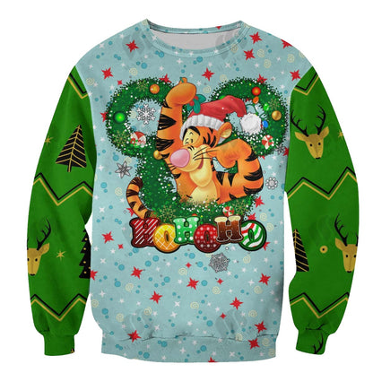 Winnie The Pooh Sweatshirt Tigger Hohoho Christmas Sweatshirt Blue Green Unisex