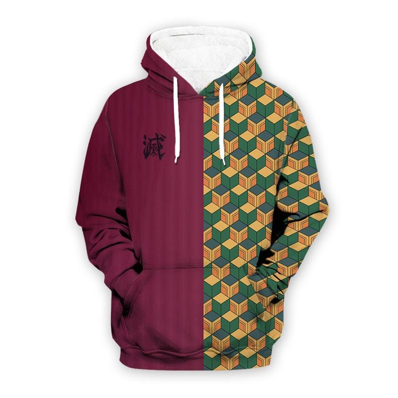 Unifinz Demon Slayer Hoodie Giyu Tomioka Green Yellow Pattern Costume Hoodie Demon Slayer Apparel 2022