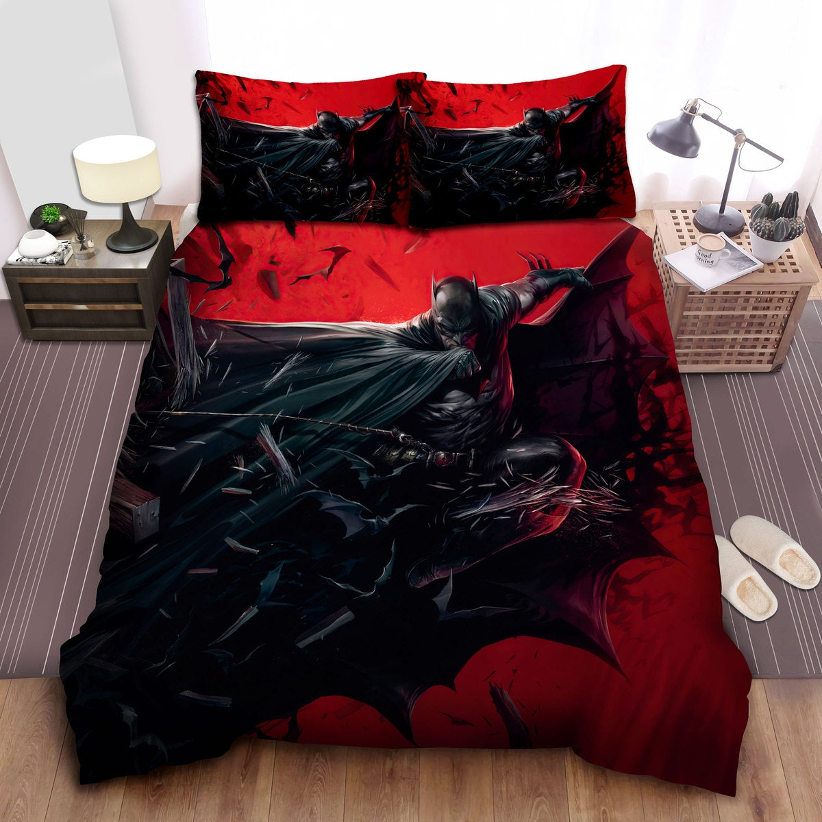 Batman Bedding Set DC Batman Breaking The Wooden Wall Duvet Covers Red Black Unique Gift