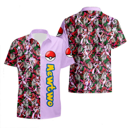 PKM Hawaii Shirt PKM Mewtwo Tropical Forest Pattern Aloha Shirt Pink Unisex