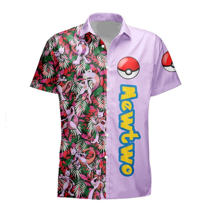 PKM Hawaii Shirt PKM Mewtwo Tropical Forest Pattern Aloha Shirt Pink Unisex