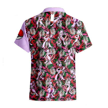 PKM Hawaii Shirt PKM Mewtwo Tropical Forest Pattern Aloha Shirt Pink Unisex