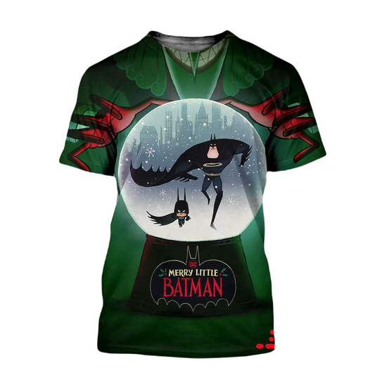 Batman T-shirt DC Merry Little Batman Snowglobe T-shirt Green Unisex