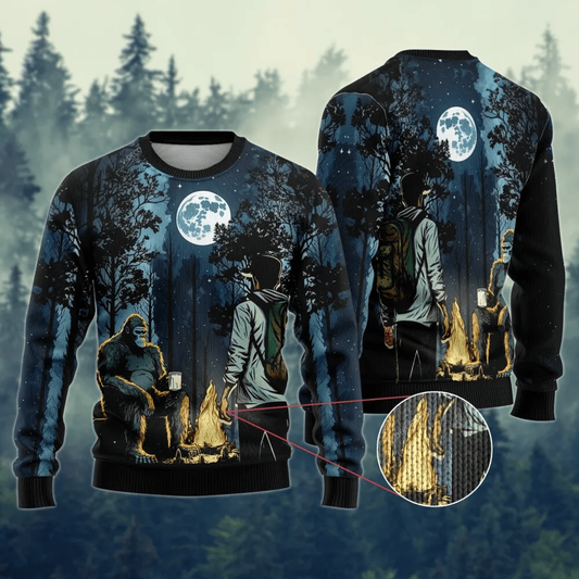 Bigfoot Sweatshirt Camping Bigfoot In The Forest Sweatshirt Blue Unisex