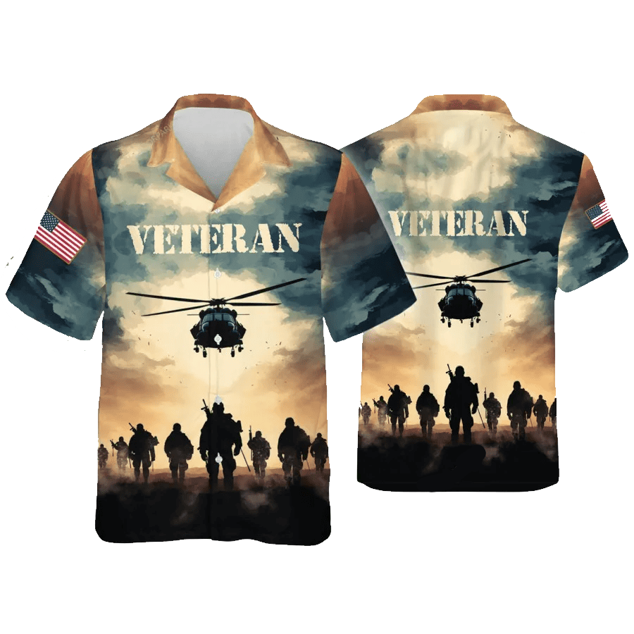 Veteran Hawaii Shirt Veteran Soilders Helicopter Graphic Aloha Shirt Colorful Unisex