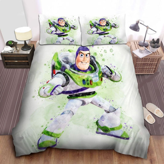 Toy Story Bedding Set DN Buzz Lightyear In Watercolor Art Duvet Covers White Green Unique Gift