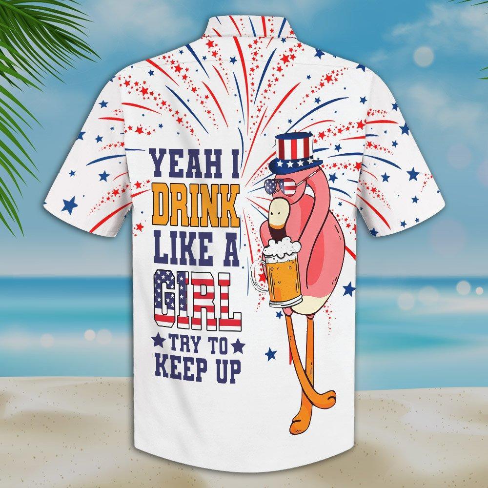  Beer Hawaiian Shirt Flamingo Beer Yeaah I Drink Like A Girl Try To Keep Up White Hawaii Aloha Shirt