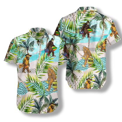 Unifinz Bigfoot Hawaiian Shirt Bigfoot Summer Vacation Palm Tree Hawaii Shirt Bigfoot Aloha Shirt 2024