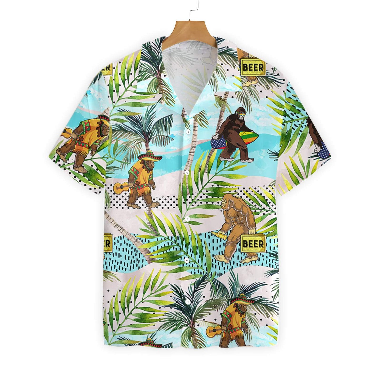 Unifinz Bigfoot Hawaiian Shirt Bigfoot Summer Vacation Palm Tree Hawaii Shirt Bigfoot Aloha Shirt 2022