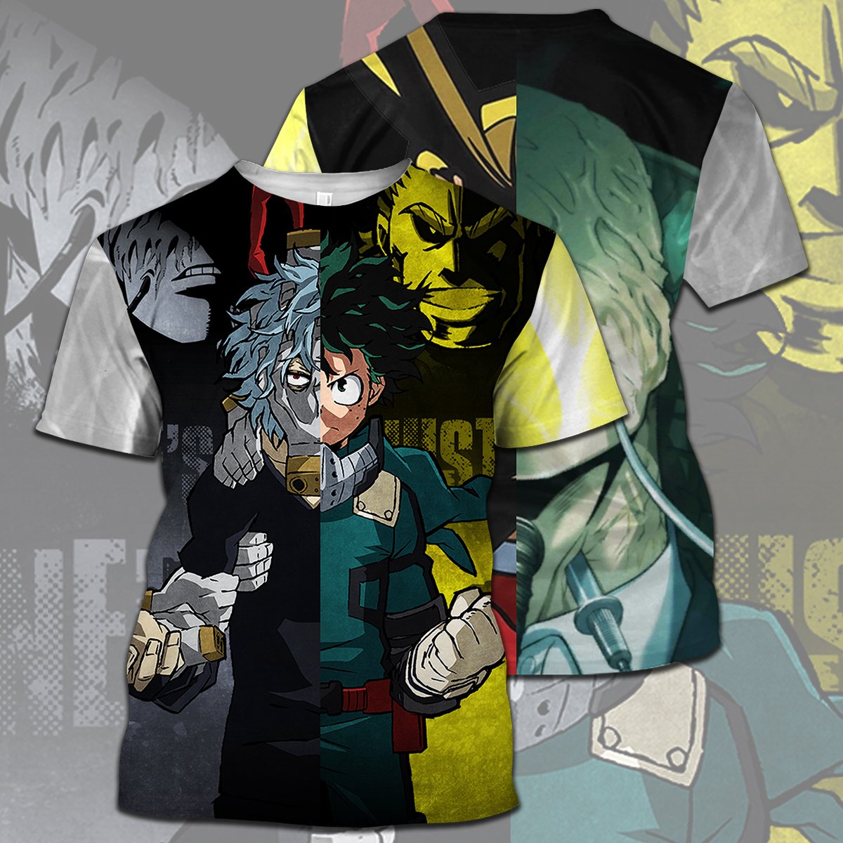  My Hero Academia T-shirt Tomura Shigaraki Midoriya Izuku Yellow Grey Villian And Hero T-shirt Hoodie Adult Full Print