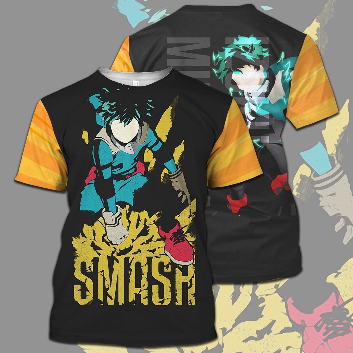  My Hero Academia T-shirt Midoriya Izuku Smash Yellow Black T-shirt Hoodie Adult Full Print Anime Fan Gift