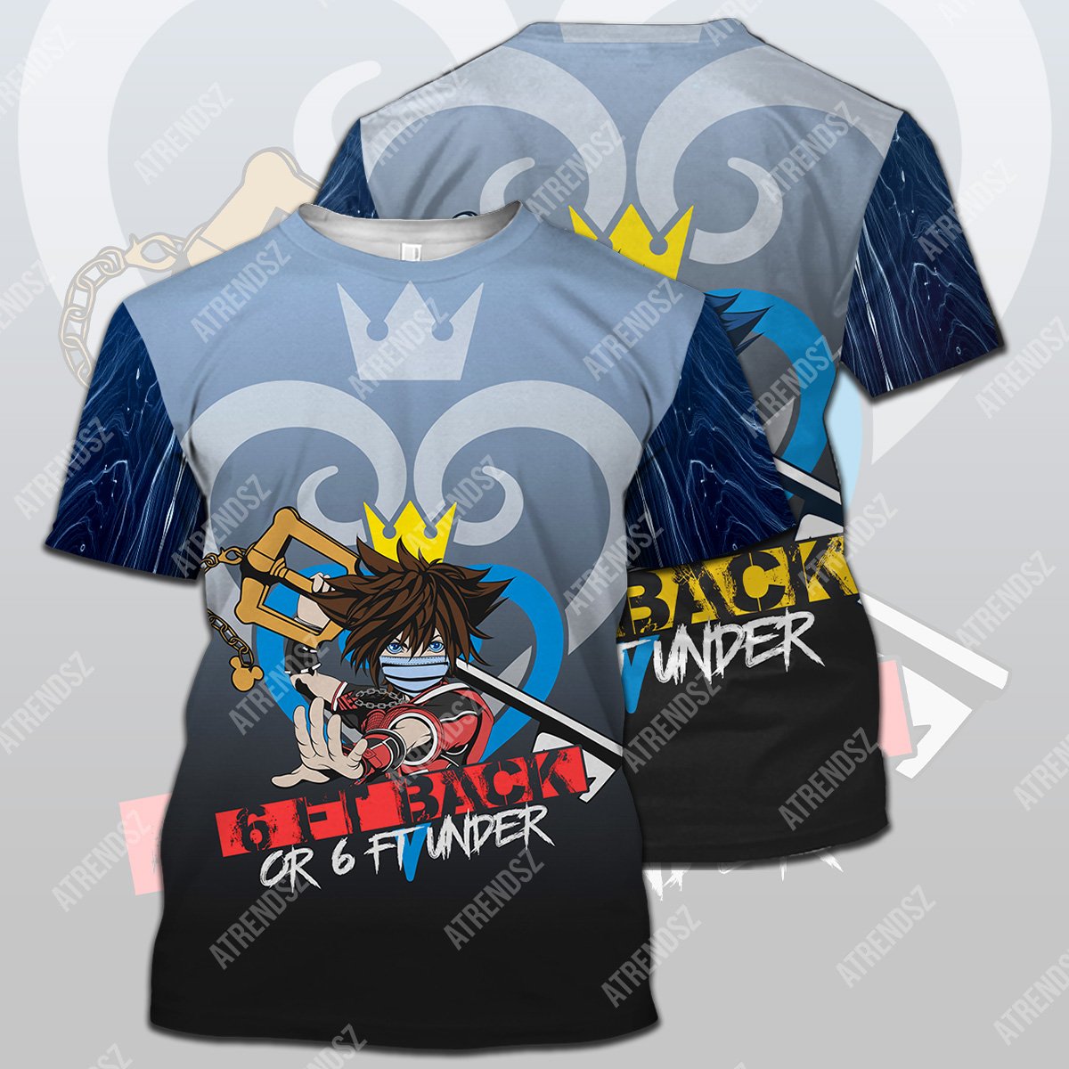  Kingdom Hearts Covid T-shirt Sora Mask 6ft Back Or 6ft Under Blue T-shirt Hoodie Adult Full Print