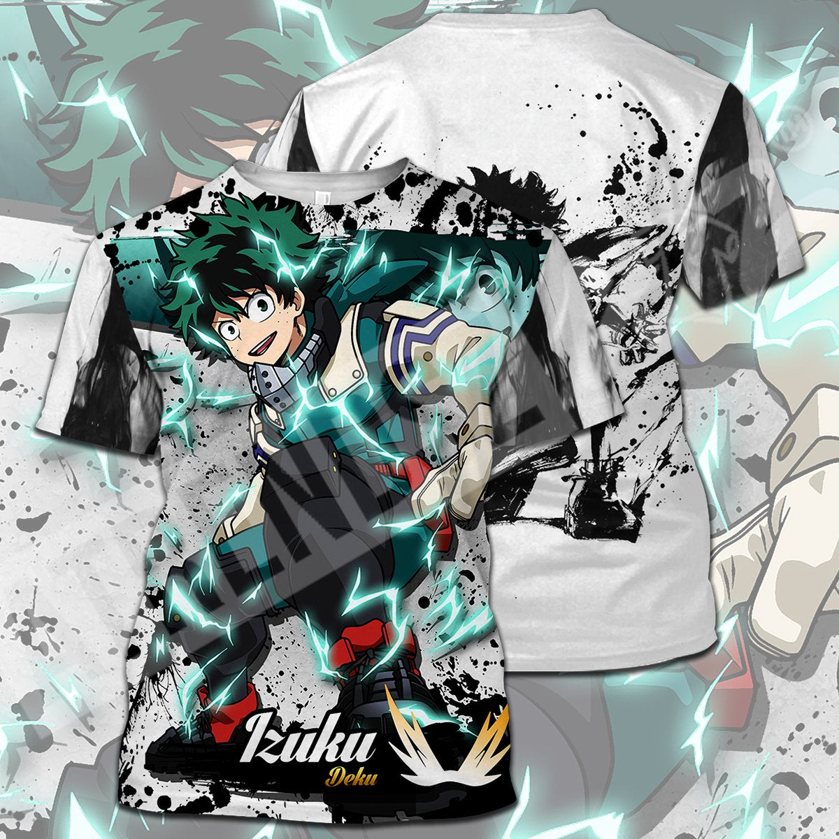  My Hero Academia T-shirt Izuku Deku Black White T-shirt Hoodie Adult Full Print