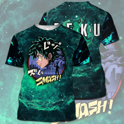  My Hero Academia T-shirt Deku Smash Midoriya Izuku Green T-shirt Hoodie Adult Full Print