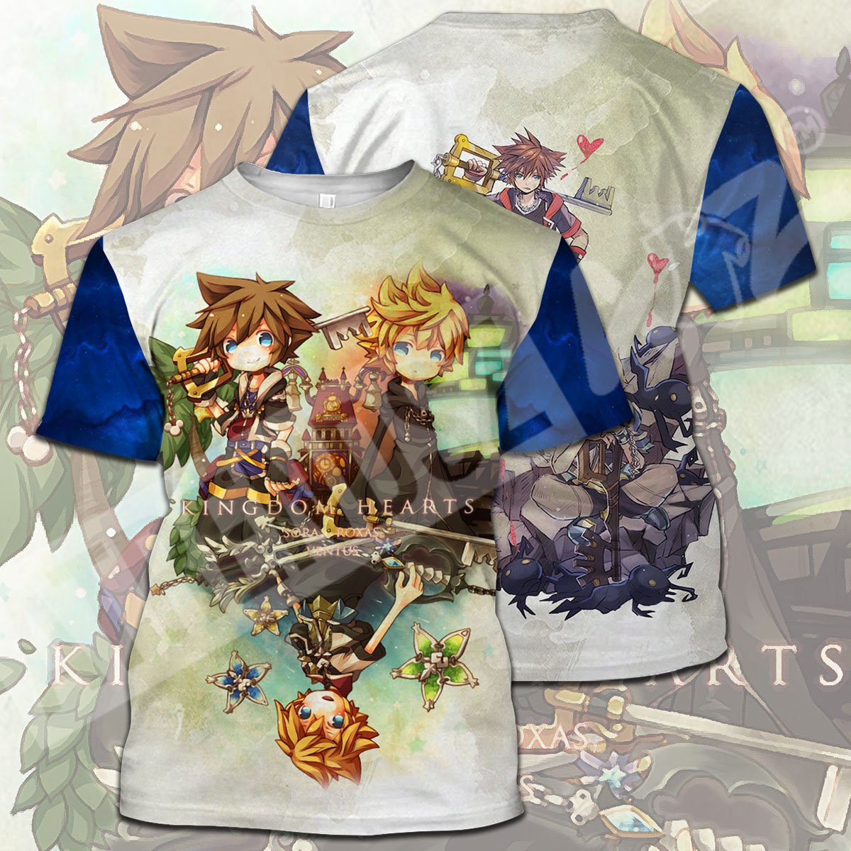  Kingdom Hearts T-shirt Sora Ventus Roxas Chibi Blue T-shirt Hoodie Adult Full Print