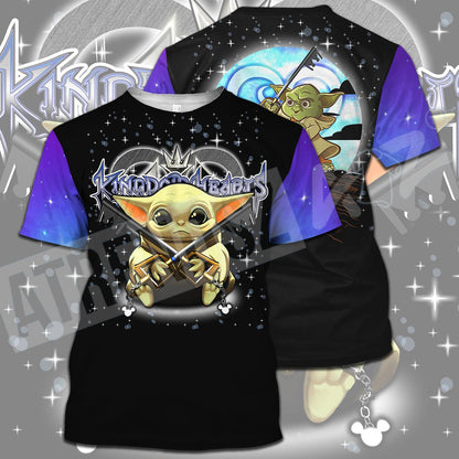  Kingdom Hearts Star Wars T-shirt Grogu Key Sword Cute Chibi Black Blue Purple T-shirt Hoodie Adult Full Print