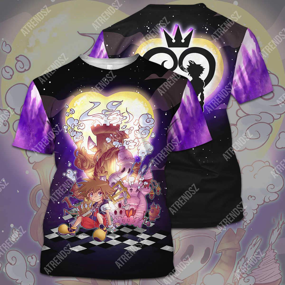  Kingdom Hearts T-shirt Sora Castle Silhouette Kingdom Hearts Logo Purple T-shirt Hoodie Adult Full Print