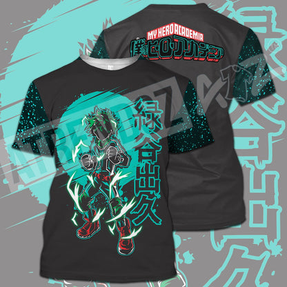  My Hero Academia T-shirt Midoriya Izuku Green Grey My Hero Academia Logo T-shirt Hoodie Adult Full Print