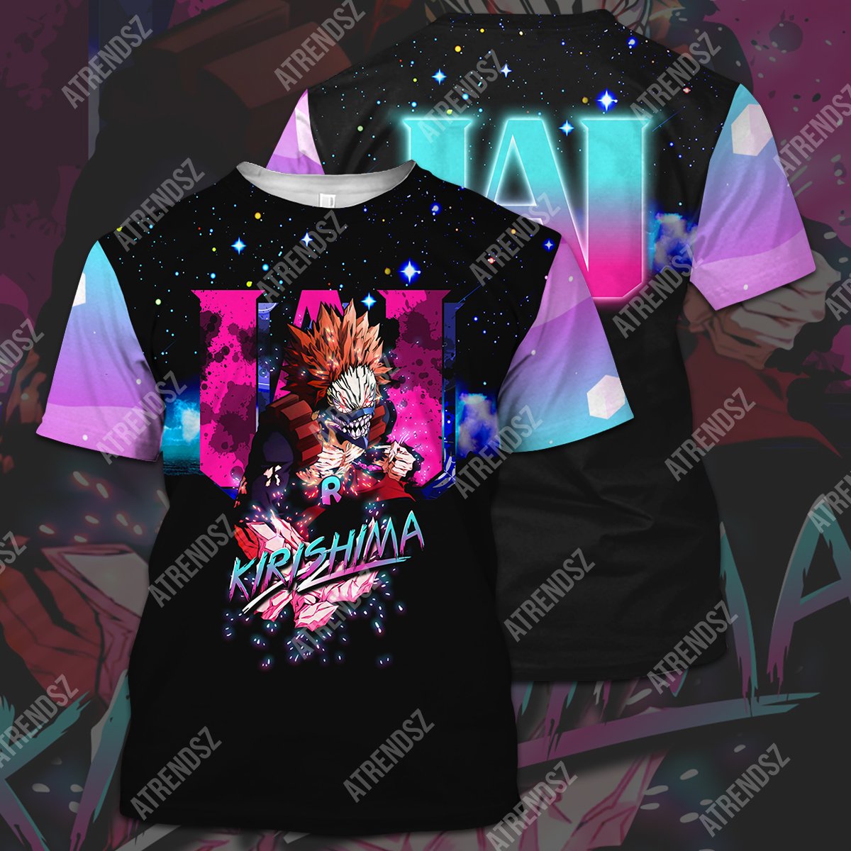  My Hero Academia T-shirt Kirishima Eijirou Blue Black Pink My Hero Academia Logo T-shirt Hoodie Adult Full Print