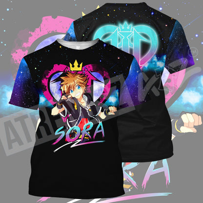  Kingdom Hearts T-shirt Cute Sora Kingdom Hearts 3 Symbol Blue Pink Galaxy T-shirt Hoodie Adult Full Print