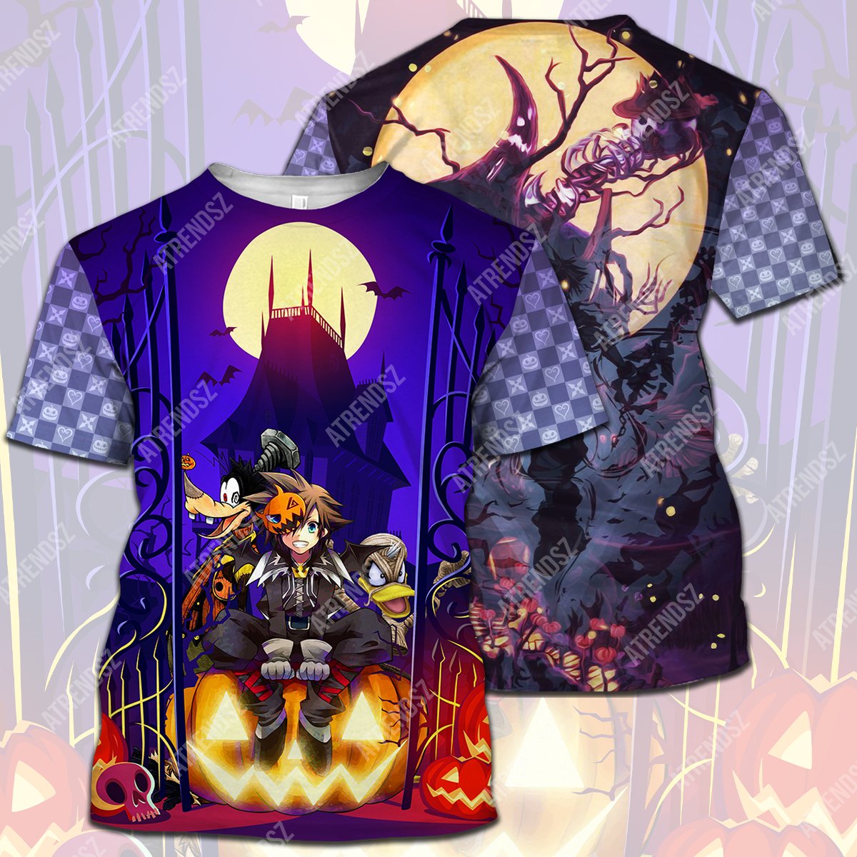  Kingdom Hearts T-shirt Dark Sora Donald Duck Goofy Halloween Dark Purple T-shirt Hoodie Adult Full Print