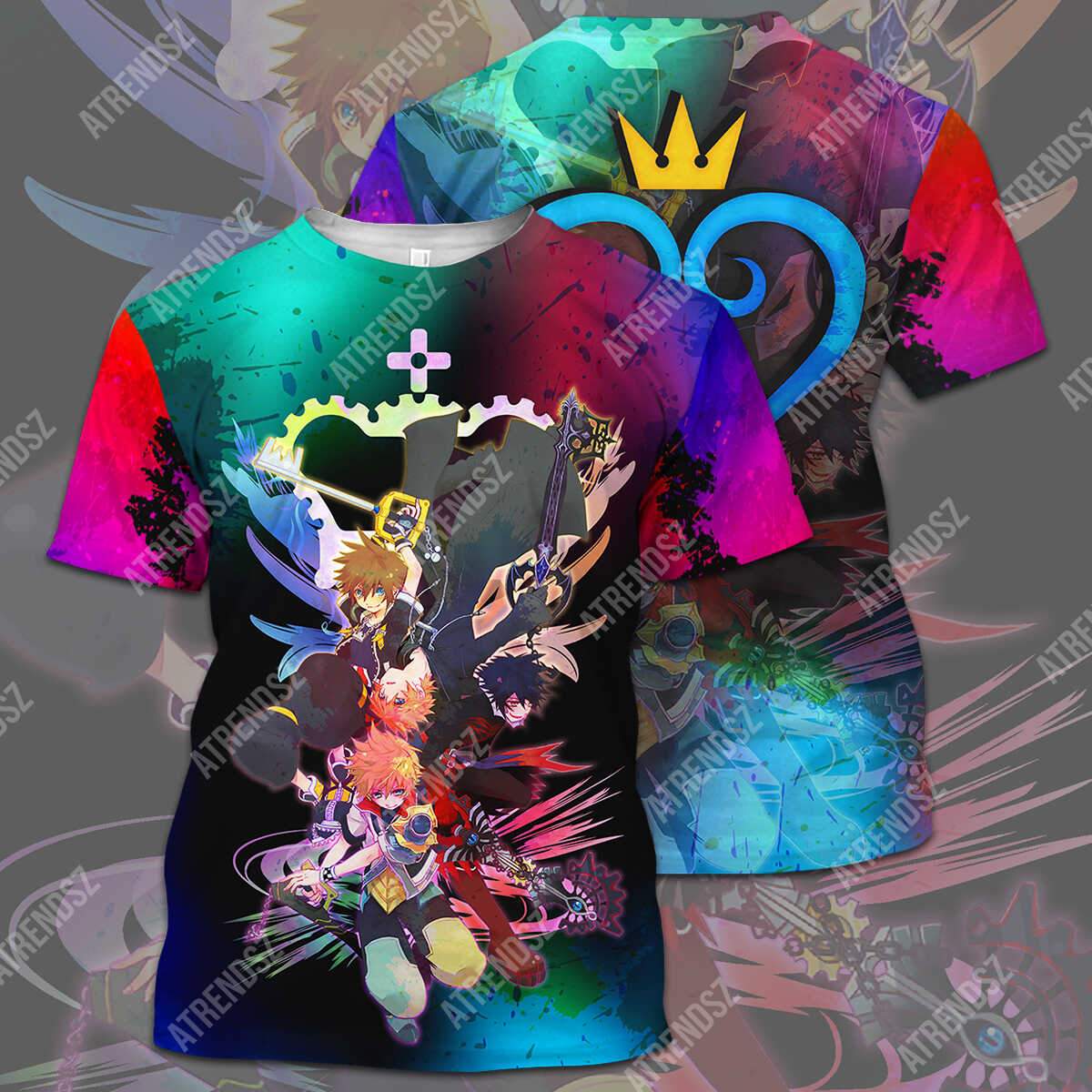  Kingdom Hearts T-shirt Sora Vanista Ventus Roxas Radiant Color Kingdom Hearts Logo T-shirt Hoodie Adult Full Print