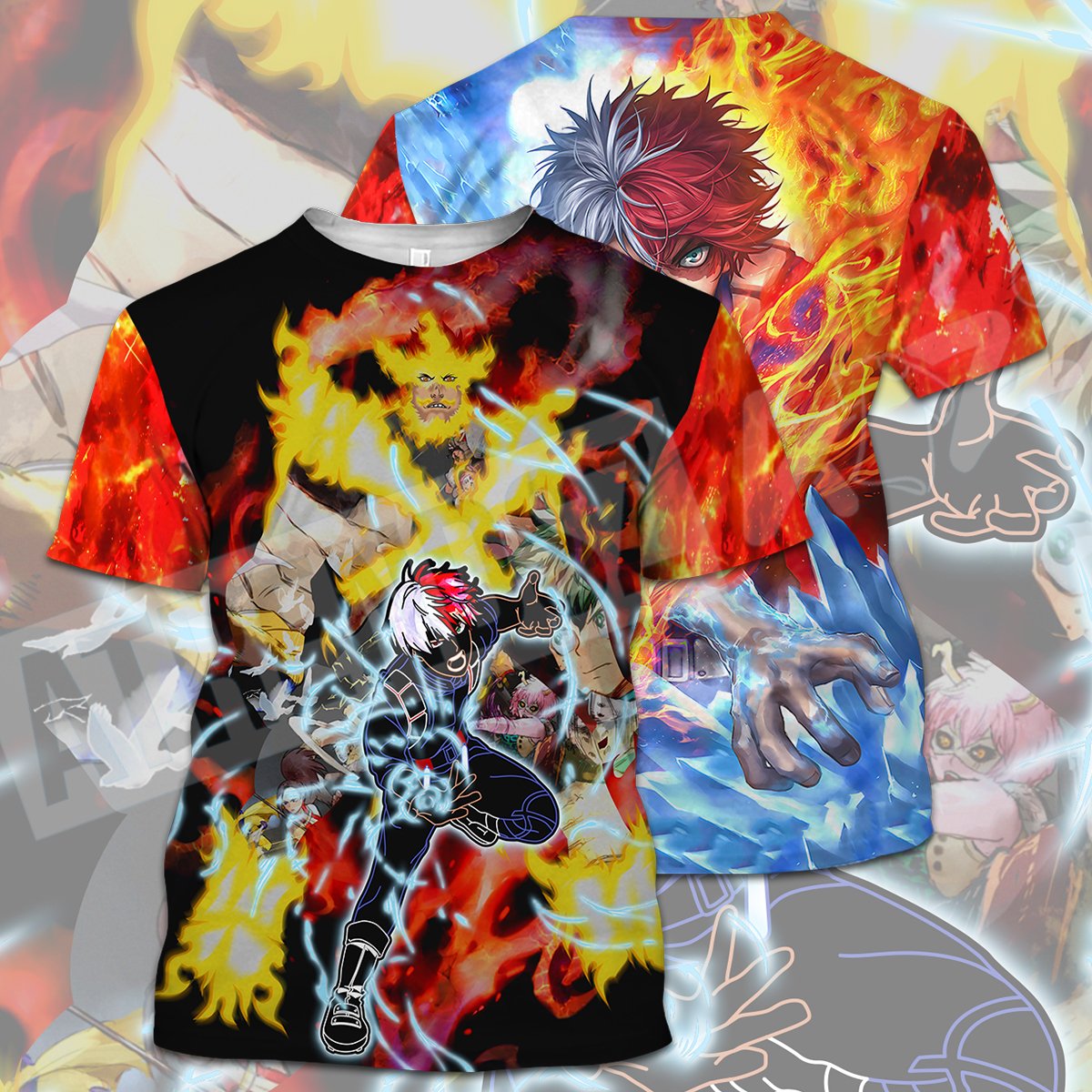  My Hero Academia T-shirt Todoroki Shouto All Might Fire Ice Red Blue T-shirt Hoodie Adult Full Print