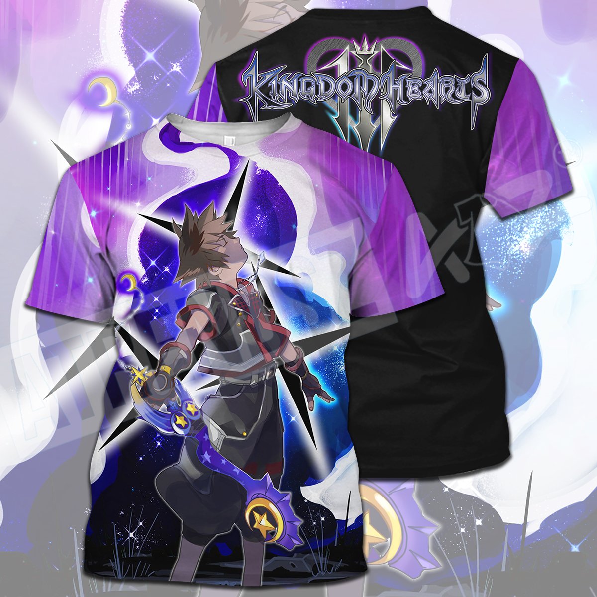  Kingdom Hearts T-shirt Sora Kingdom Hearts 3 Logo Black Purple T-shirt Hoodie Adult Full Print