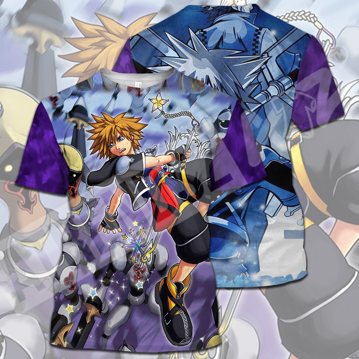  Kingdom Hearts T-shirt Sora Fighting Monster Purple Kingdom Hearts T-shirt Hoodie Adult Full Print