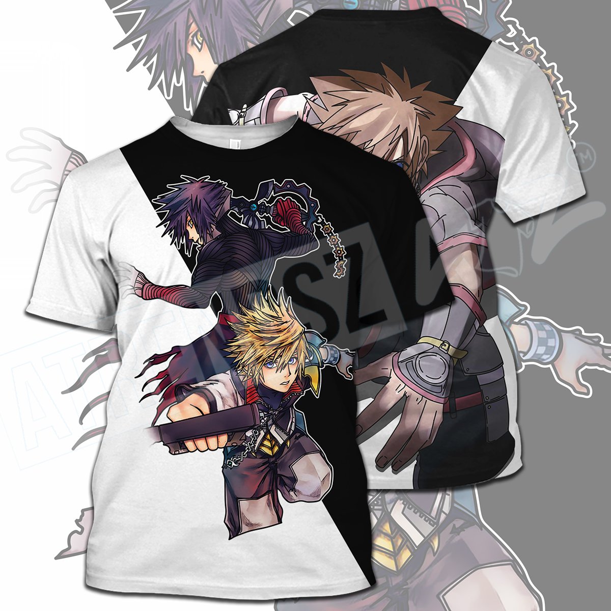  Kingdom Hearts T-shirt Vanitas Sora Ventus Black White T-shirt Hoodie Adult Full Print