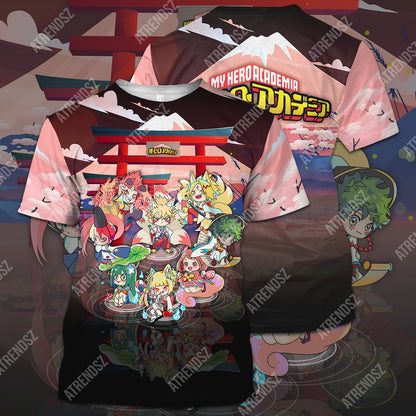  My Hero Academia T-shirt Characters Japanese Yokai Pink My Hero Academia Logo T-shirt Hoodie Adult Full Print