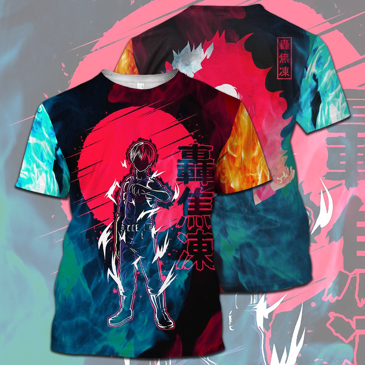  My Hero Academia T-shirt Todoroki Shouto Silhouette Fire Ice T-shirt Hoodie Adult Full Print