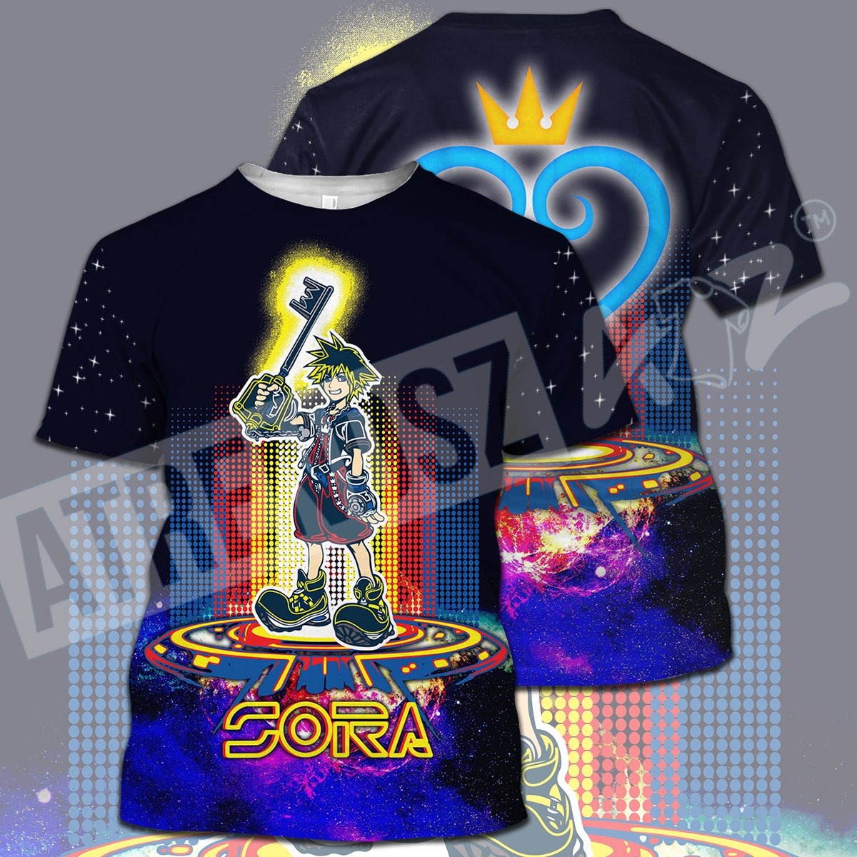  Kingdom Hearts T-shirt Sora Electric Galaxy Black Kingdom Hearts Logo T-shirt Hoodie Adult Full Print