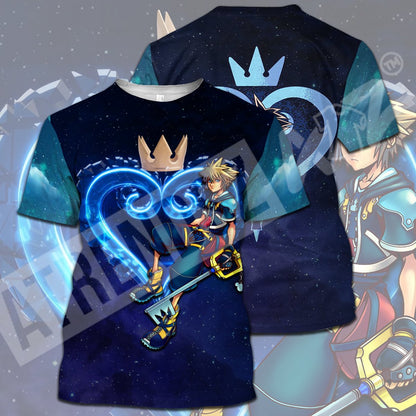  Kingdom Hearts T-shirt Sora Kingdom Hearts Crystal Logo Green Blue T-shirt Hoodie Adult Full Print