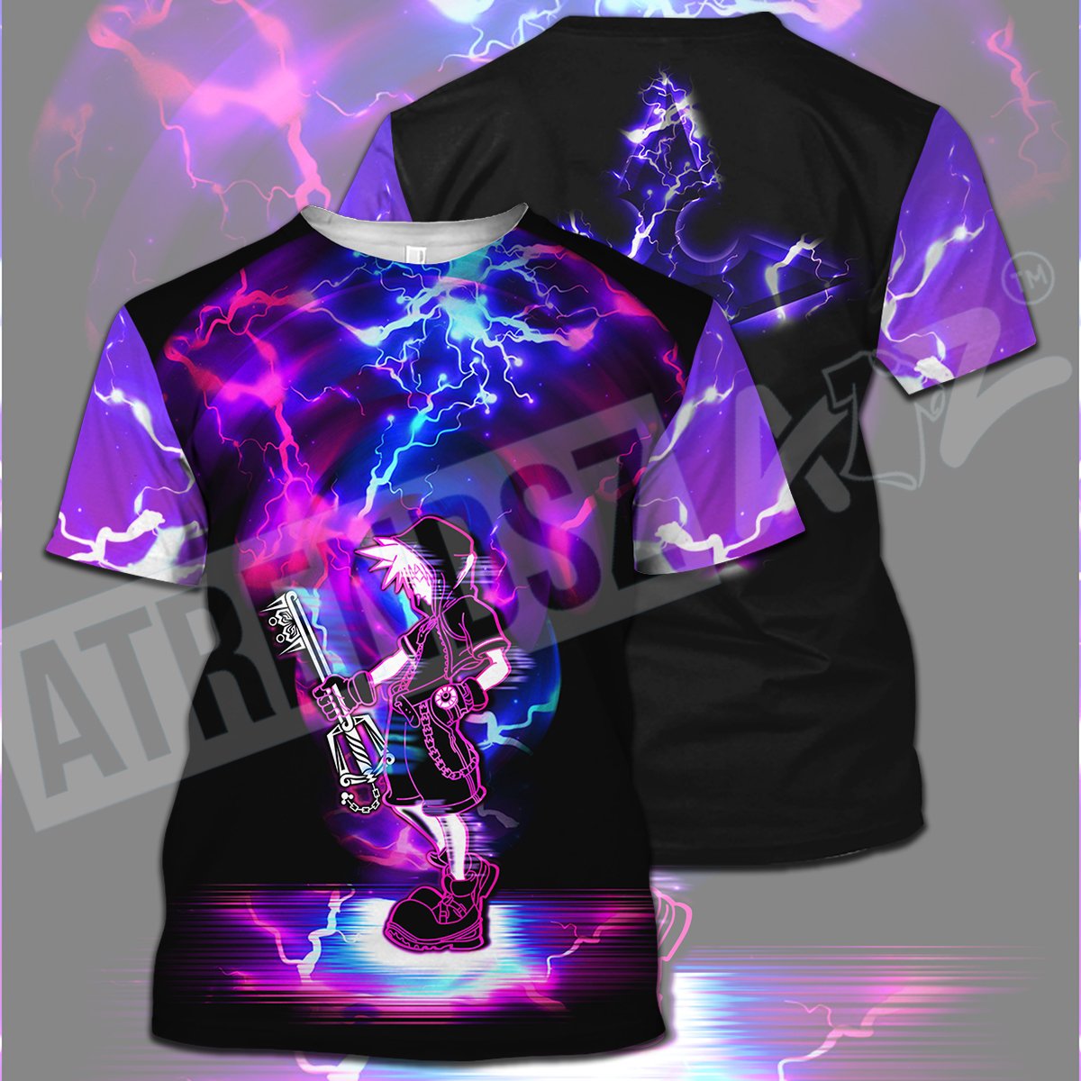  Kingdom Hearts T-shirt Sora Thunder Kingdom Hearts Nobody Symbol Purple Black T-shirt Hoodie Adult Full Print