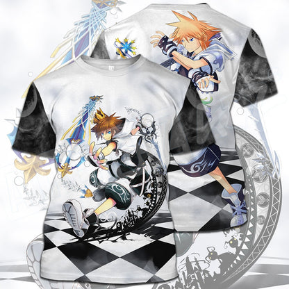  Kingdom Hearts T-shirt Cool Crown Sora Black White T-shirt Hoodie Adult Full Print