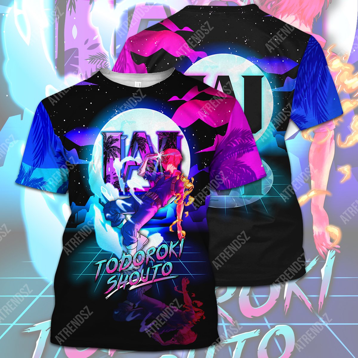  My Hero Academia T-shirt Todoroki Shouto My Hero Academia Logo Pink Blue T-shirt Hoodie Adult Full Print