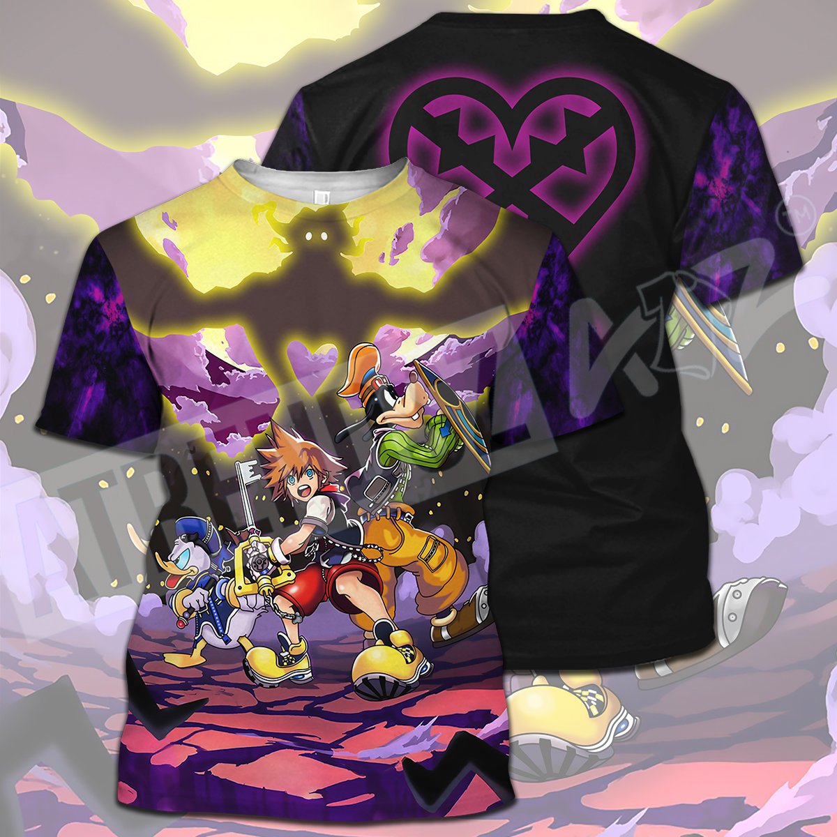  Kingdom Hearts T-shirt Sora Donald Duck Goofy Heartless Symbol Purple T-shirt Hoodie Adult Full Print