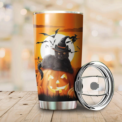 Halloween Black Cat on the Pumpkin Tumbler Premium