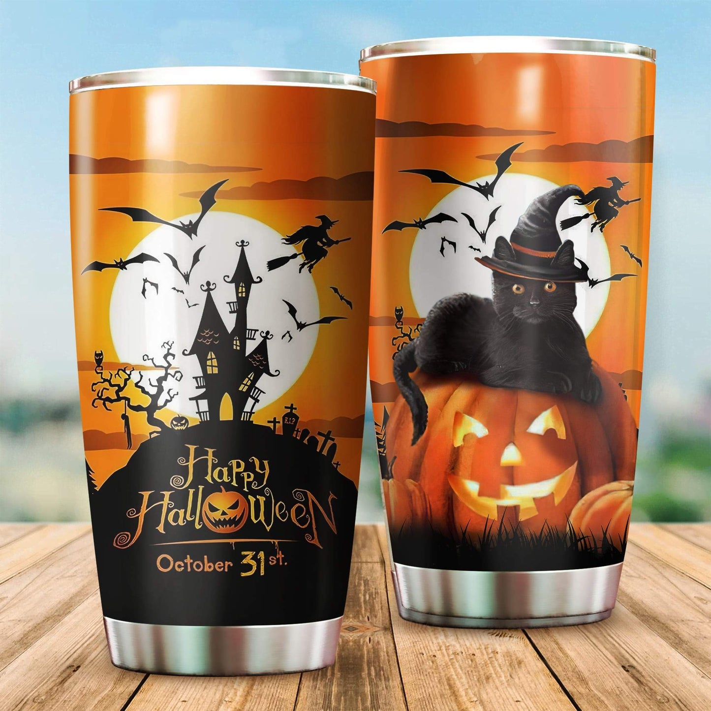 Halloween Black Cat on the Pumpkin Tumbler Premium