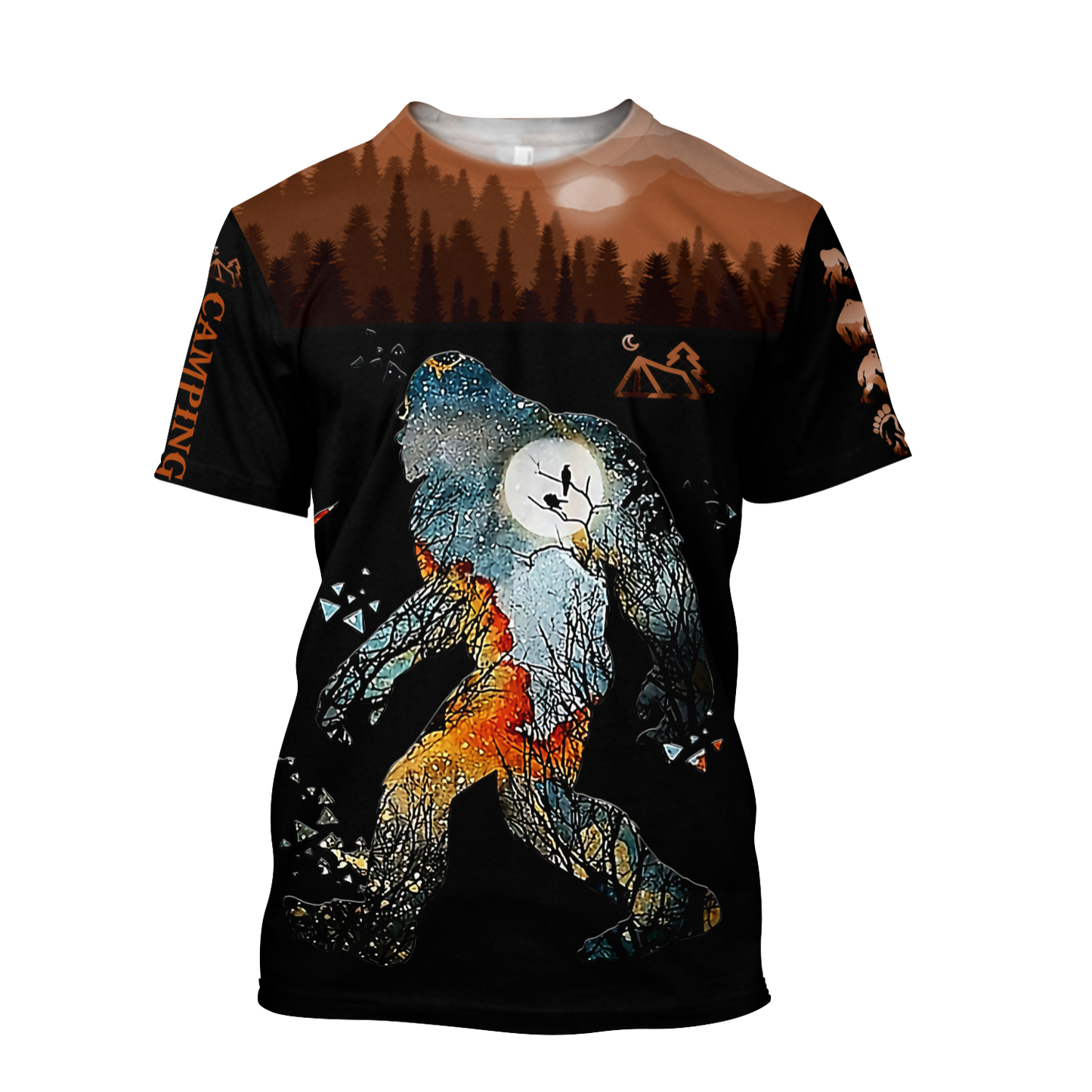 Unifinz Bigfoot Camping T-shirt Bigfoot Dark Tree Forest Hoodie Apparel Adult Full Print 2022